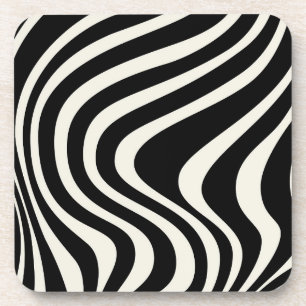 Dessous-de-verre Ondes de style rétro noir et blanc