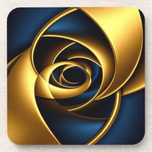 Dessous-de-verre or bleu spirale abstrait motif vortex luxe gé