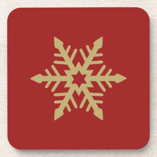 Dessous-de-verre Or de conception de flocon de neige sur le rouge
