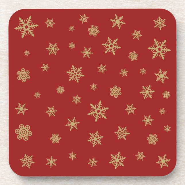 Dessous-de-verre Or de conception de flocons de neige sur le rouge (Devant)