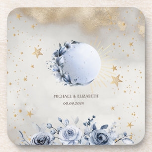Dessous-de-verre Or Soleil Doré Céleste, Roses de Lune Bleues Étoil