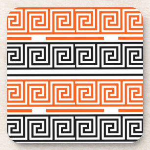 Dessous-de-verre Orange Blanc Noir Clé grecque Fret Motif Design