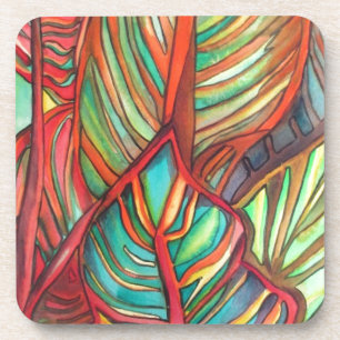 Dessous-de-verre Orange Canna feuille aquarelle art original