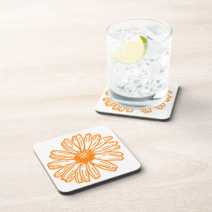 Dessous-de-verre Orange Daisy Flower Print, Vintage motif floral