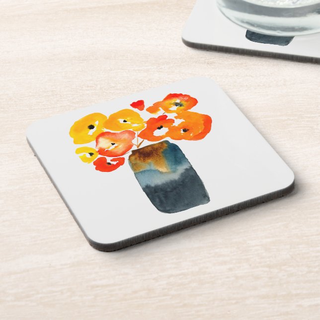 Dessous-de-verre Orange fleurs de pavot aquarelle (Côté gauche)