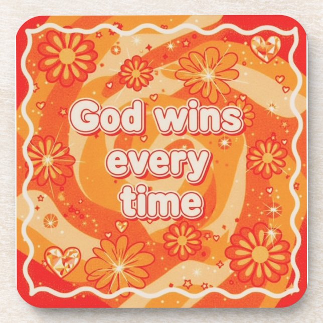 Dessous-de-verre orange God wins everytime christian faith (Devant)