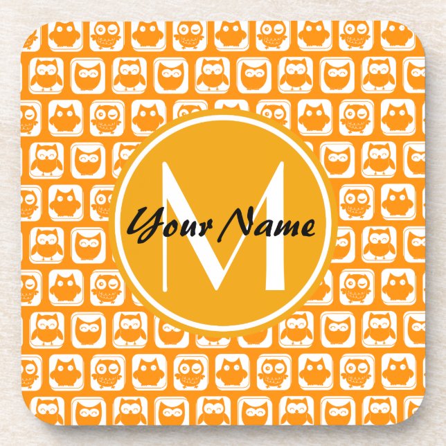 Dessous-de-verre Orange Owls Custom Monogramme (Devant)