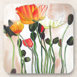 Dessous-de-verre Orange Populaires fleurs aquarelle peinture