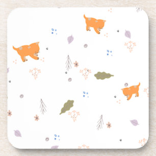Dessous-de-verre Orange Tabby et Motif Feuille