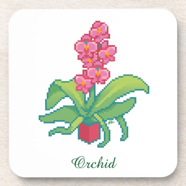 Dessous-de-verre orchidée pixelart, Pixel Art  (Devant)