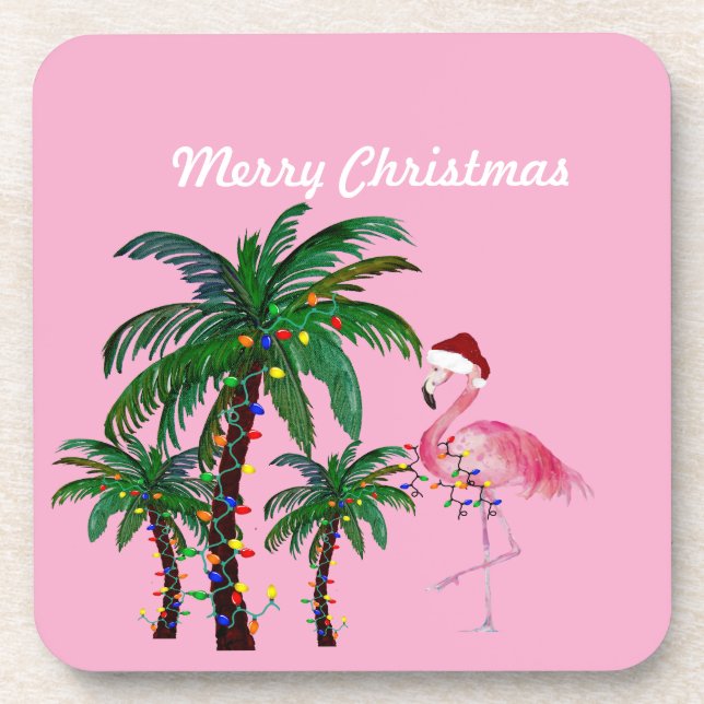 Dessous-de-verre Oreiller de Noël flamant rose et palmier (Devant)