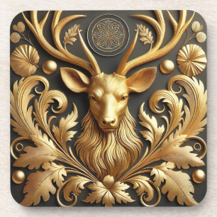 Dessous-de-verre Ornement de tête de cerf doré élégant