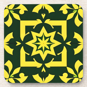 Dessous-de-verre Ornement floral jaune sur fond vert