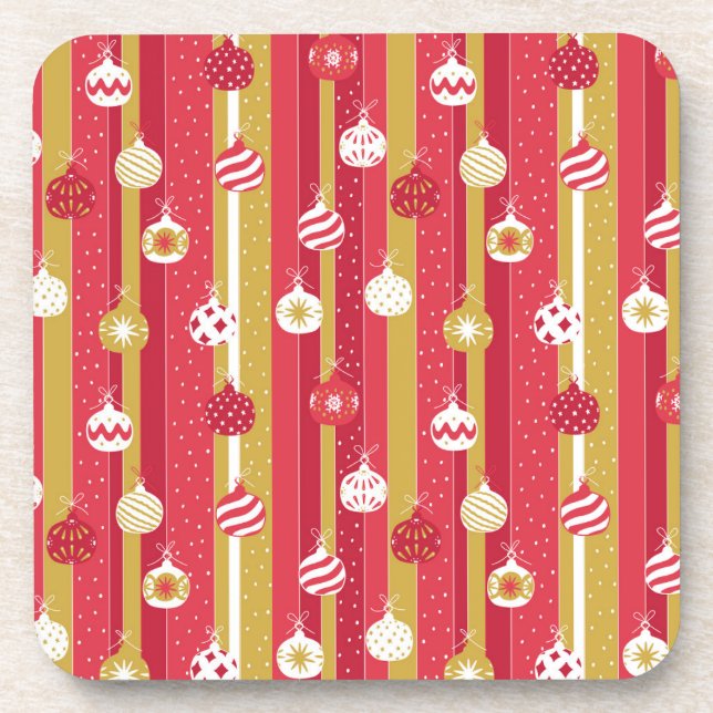 Dessous-de-verre Ornements d'arbre de Noël jaune rouge (Devant)