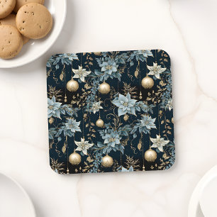 Dessous-de-verre Ornements de Noël bleu et or Poinsettias