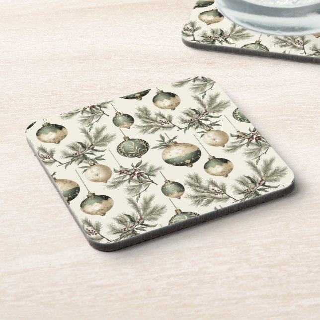 Dessous-de-verre Ornements de Noël Sage Green et Gold (Côté gauche)