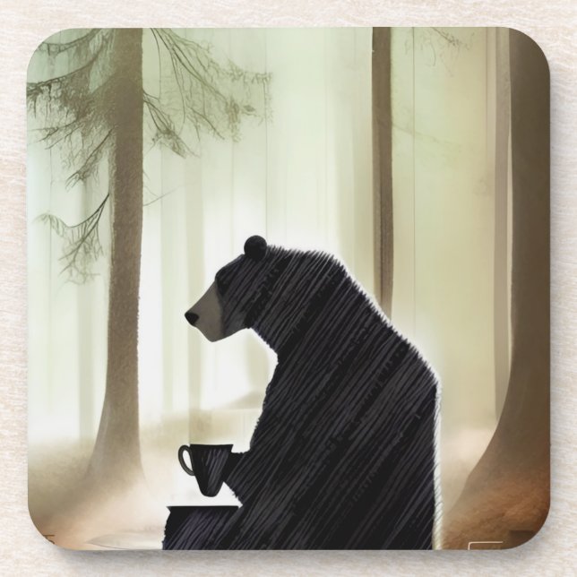 Dessous-de-verre Ours Boire du café dans les bois (Devant)