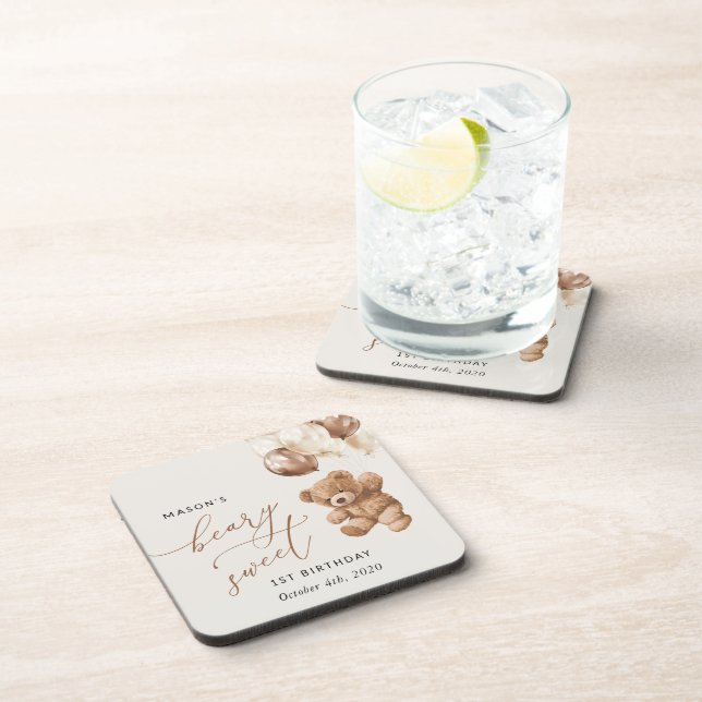 Dessous-de-verre Ours En Joue, Ballons Brown, Premier Anniversaire (Côté Droit)