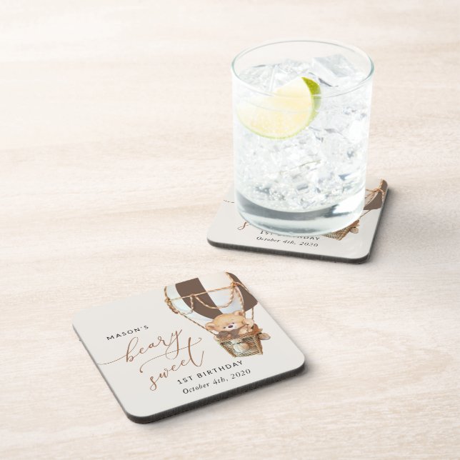 Dessous-de-verre Ours en peluche, ballon Brown à air chaud, premier (Côté Droit)