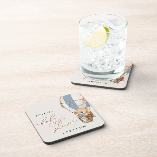 Dessous-de-verre Ours en peluche, Bleu à air chaud, Baby shower (Côté Droit)