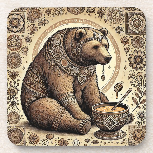 Dessous-de-verre 🐻 Ours Mandala Miel Nature Cabane Cadeau 🐻 (Devant)