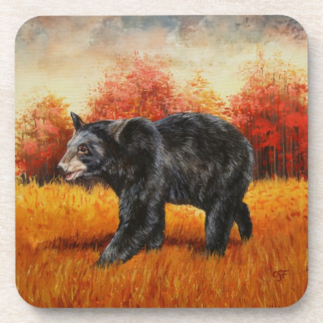Dessous-de-verre Ours noir en forêt d'automne (Devant)