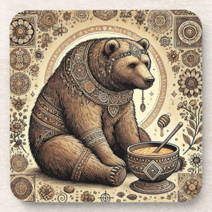 Dessous-de-verre Ours orné entouré de mandala et de miel