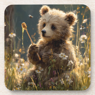 Dessous-de-verre Ourson avec du miel dans une prairie de fleurs sau