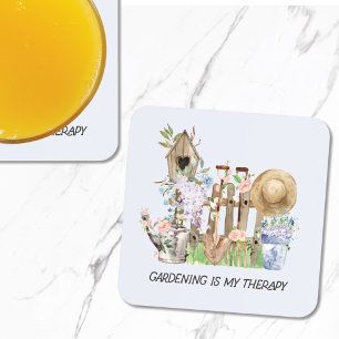 Dessous-de-verre Outils de jardinage floraux à l'aquarelle et citat