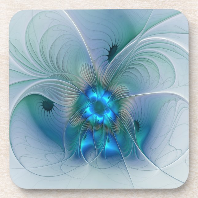 Dessous-de-verre Ovations debout, fractale abstraite bleu turquoise (Devant)