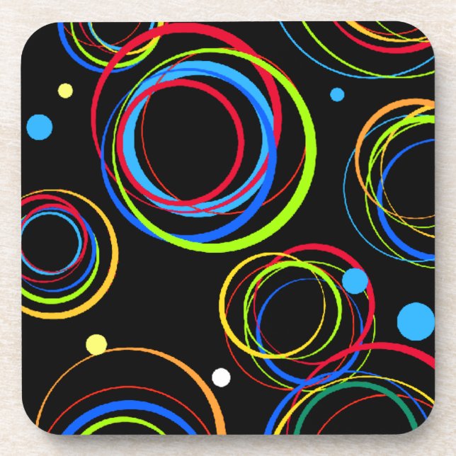 Dessous-de-verre Pack 6 cercles noirs de couleur graphique dessous  (Devant)