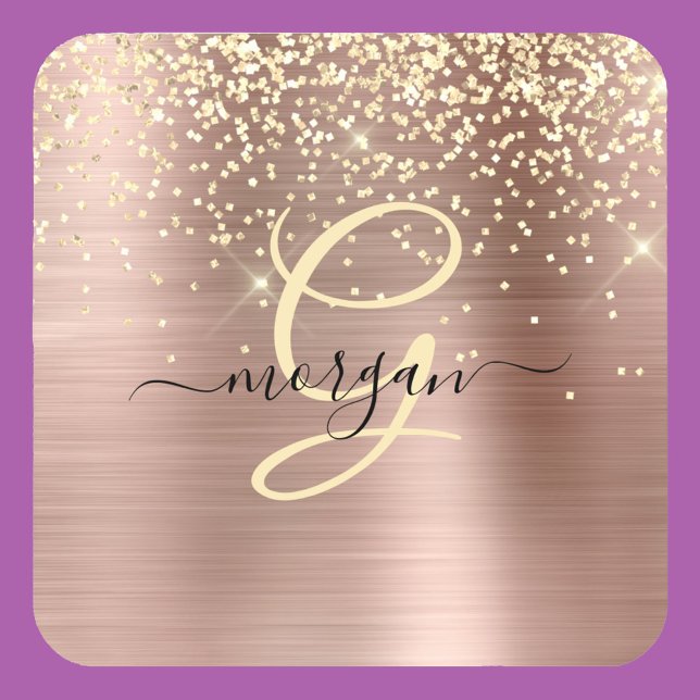 Dessous-de-verre Paillettes dorées, monogramme doré, nom en script  (Créateur téléchargé)