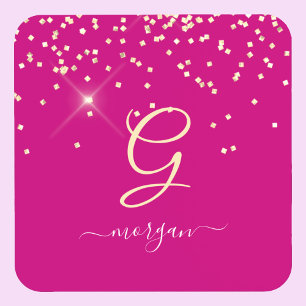 Dessous-de-verre Paillettes dorées & Monogramme Nom en écriture bla