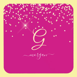 Dessous-de-verre Paillettes dorées & Monogramme Nom en écriture bla