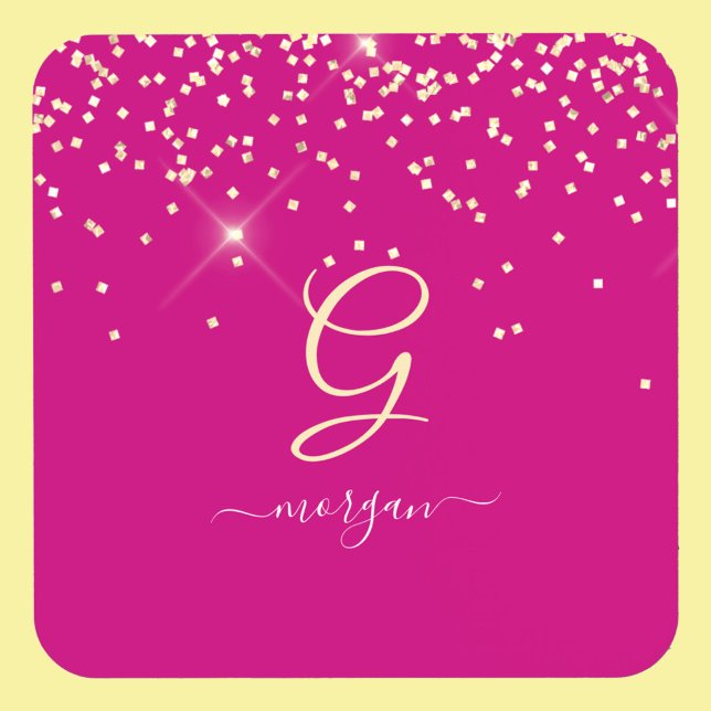 Dessous-de-verre Paillettes dorées & Monogramme Nom en écriture bla (Créateur téléchargé)