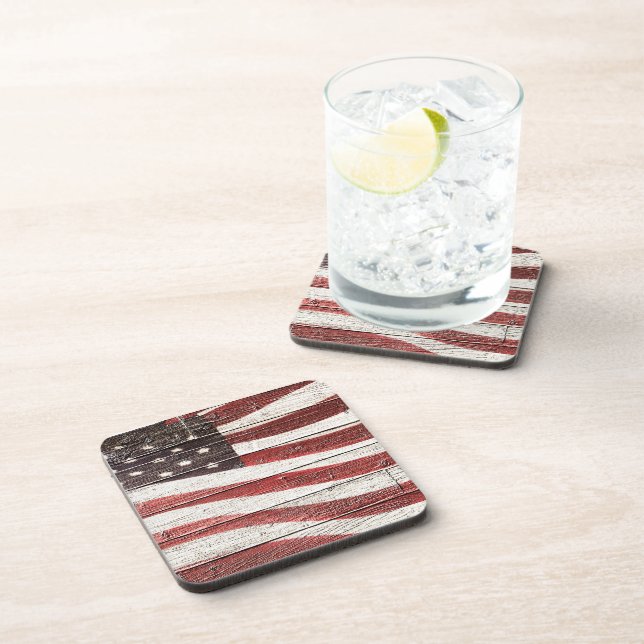 Dessous-de-verre Painted American Flag on Rustic Wood Texture (Côté Droit)
