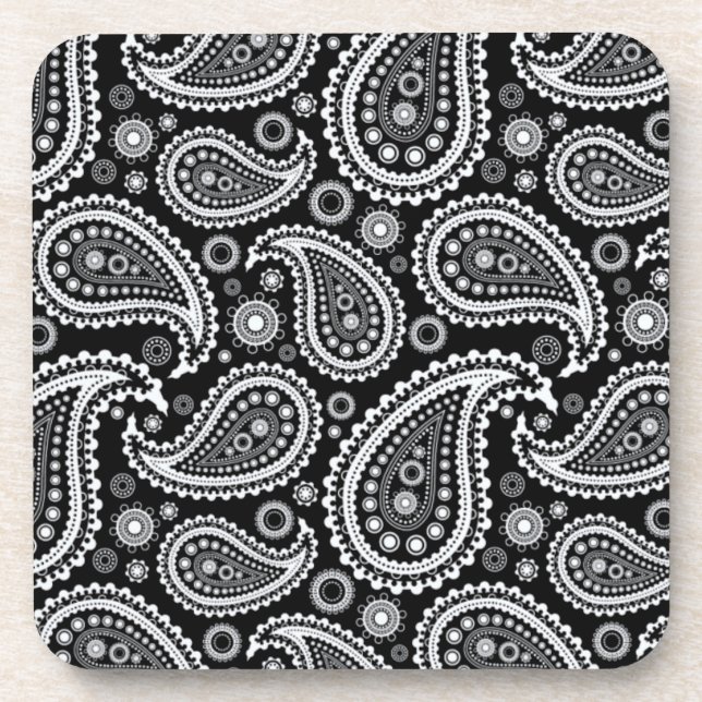 Dessous-de-verre Paisley B&W Cork Coaster Set (Devant)