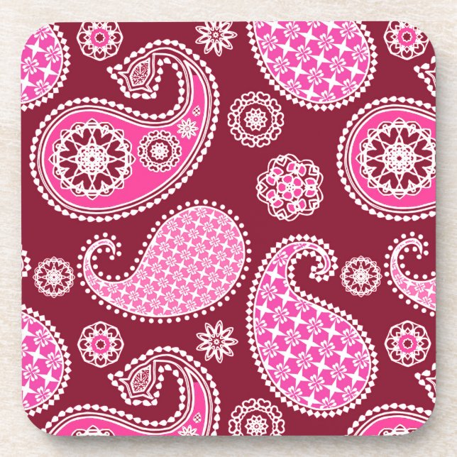 Dessous-de-verre Paisley pattern, Burgundy, Pink and White (Devant)
