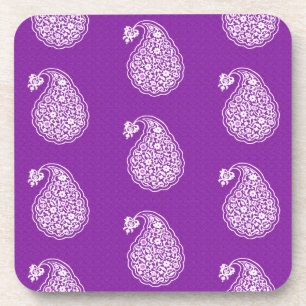Dessous-de-verre Paisley perse - blanc sur violet