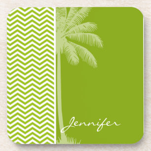 Dessous-de-verre Palme sur Retro Apple Green Chevron Stripes