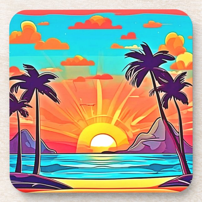 Dessous-de-verre Palmes de coucher du soleil : Vue tropicale (Devant)