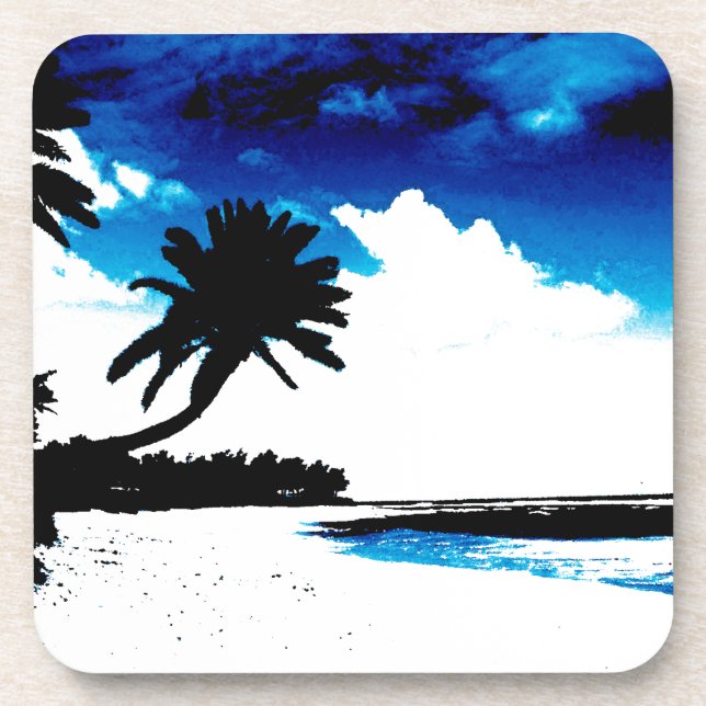 Dessous-de-verre Palmier blanc noir bleu Silhouette (Devant)