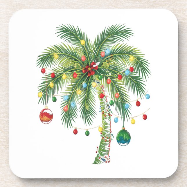 Dessous-de-verre Palmier de Noël tropical avec lumières et ornam (Devant)