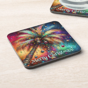 Dessous-de-verre Palmier de Noël Whimsical Tropical Beach Vivid