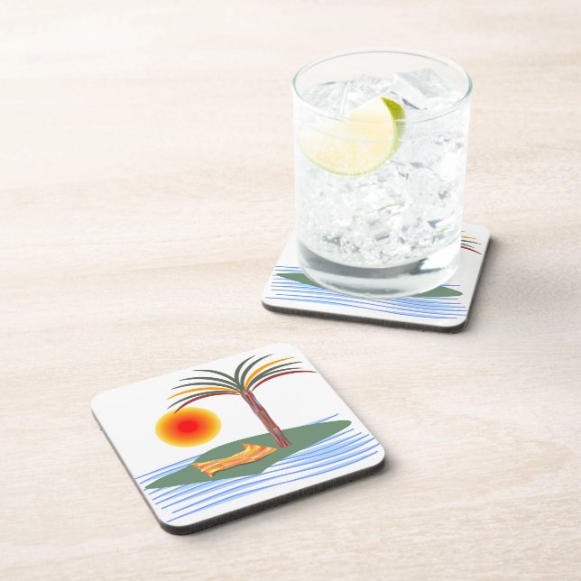 Dessous-de-verre Palmier tropicale, soleil et vagues (Côté Droit)