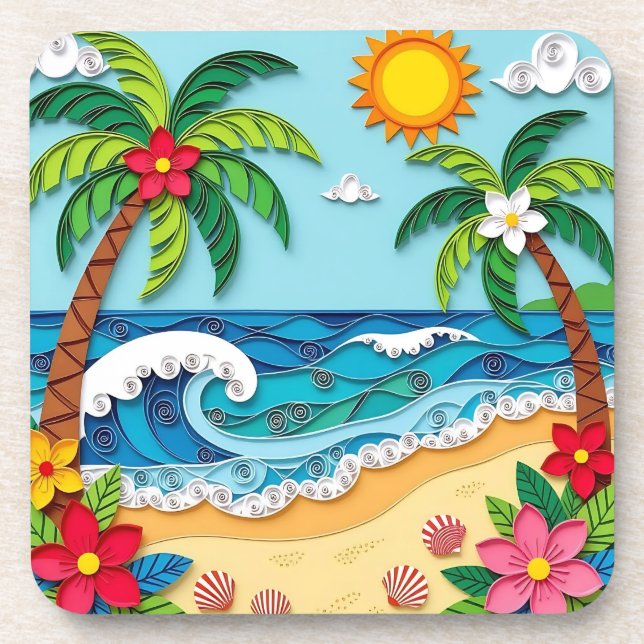 Dessous-de-verre Palmiers sur la Plage  (Devant)