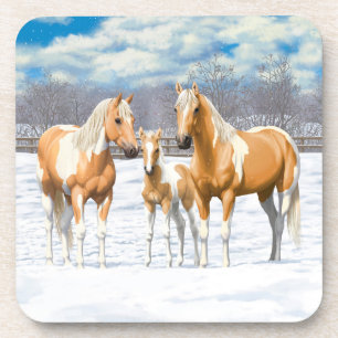 Dessous-de-verre Palomino Pinto Peinture Quarter Chevaux En Neige