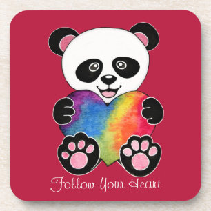 Dessous-de-verre Panda Aquarelle Cute Avec Coeur Arc En Ciel