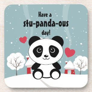 Dessous-de-verre Panda Bébé Cute En Hiver Gris Neige