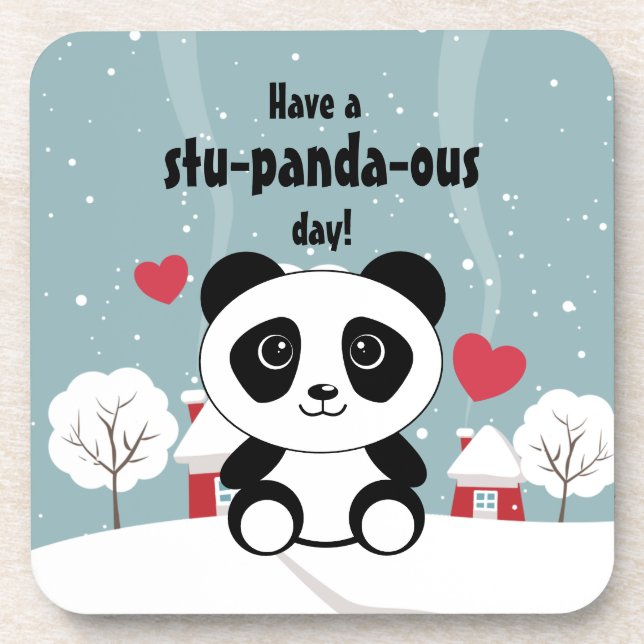 Dessous-de-verre Panda Bébé Cute En Hiver Gris Neige (Devant)